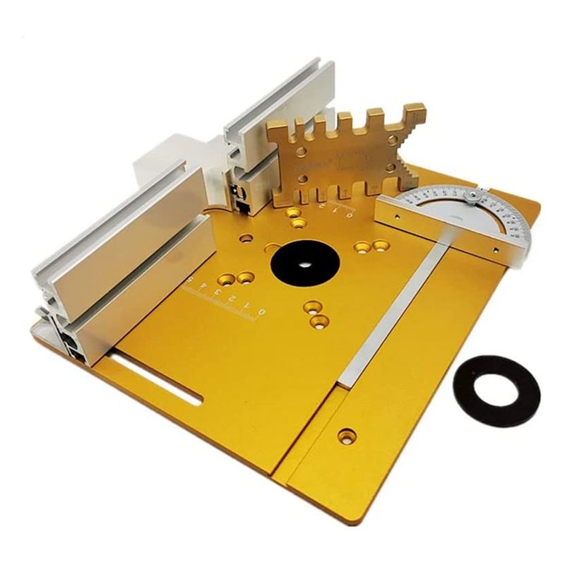 Router Table Insert - WORTHOWN-アップグレードアルミ製ルーターテーブルインサートプレート（マイターゲージ、テノンゲージ、フェンス付き）ワークベンチ用ウッドルータートリマー