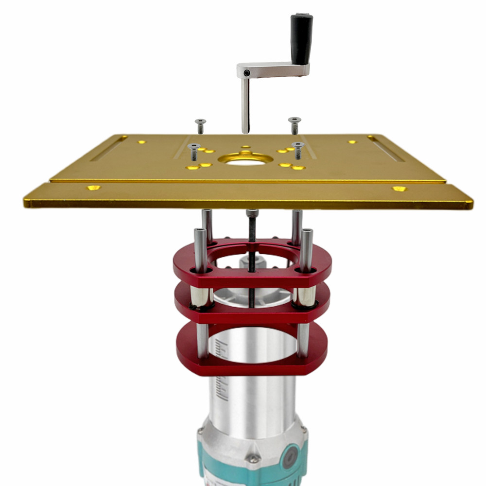 Router Table Insert - インサートプレート付きアルミニウムルーターリフトキット、直径65mmのトリマーモーターに適合、木工ルーターテーブル補助アクセサリー