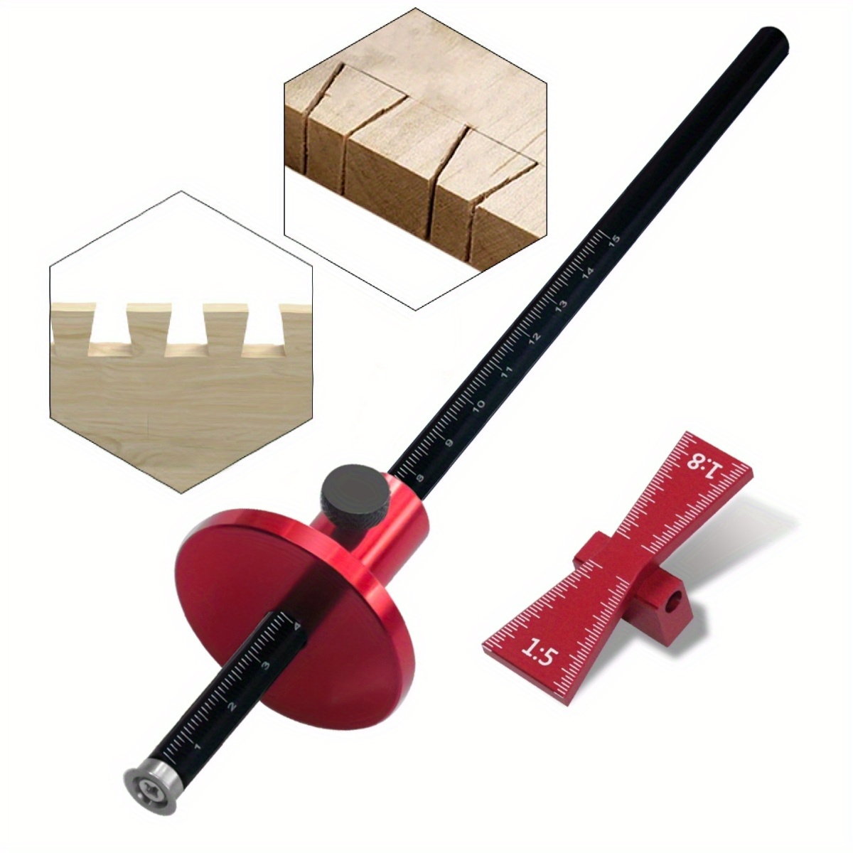 Dovetail Marking Guide - 針葉樹用ベアリングホイールカッター、インチ/MMスケール定規、マーキングゲージダブテールジグ1:5 1:8ガイドアルミニウム合金スクライビングツール