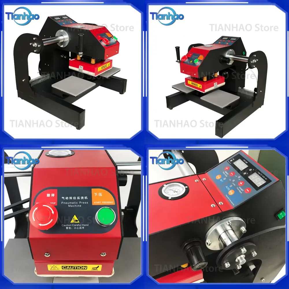 Workshop Tools Logo - 半自動15x15cm空気圧式ヒートプレス機、ダブルワークステーション、小型ロゴ、家庭用、印刷店、Tシャツ向け