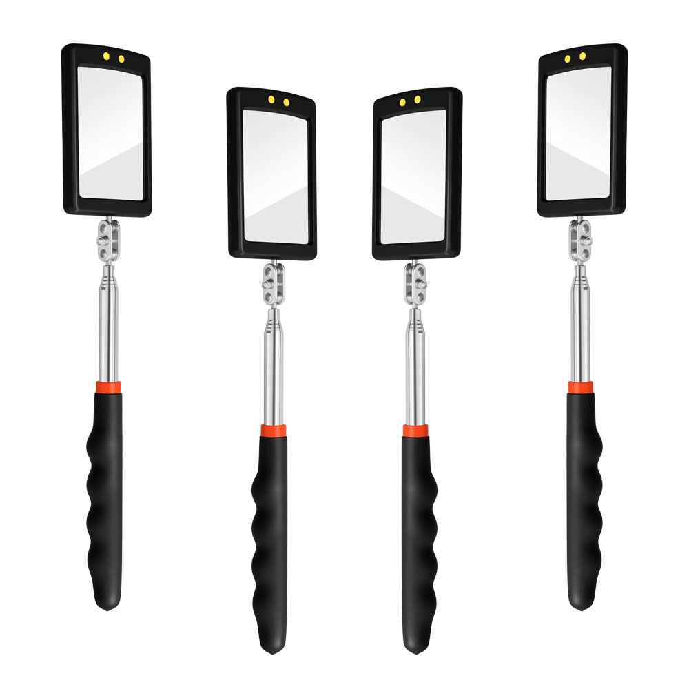 Workshop Tools Car - 伸縮式検査ミラー LEDライト付き 拡張可能なハンドル 自動車整備修理用 ステンレス製 高精細検査ツール