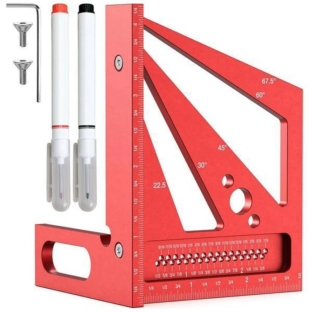 Workshop Marking Tools - 赤色3D多角度測定定規、ワークショップレイアウトマーキング用、22.5、30、45、60、67.5、90度、CNC彫刻工具