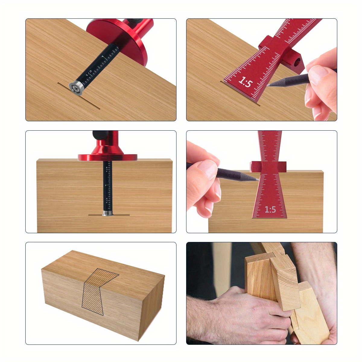 針葉樹用ベアリングホイールカッター、インチ/MMスケール定規 - Dovetail Marking Guide のレビューと価格