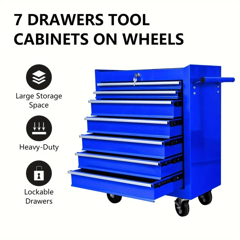 7段引き出し付きブルー多機能ツールトロリー（車輪付き）、自動 - Workshop Tools Car のレビューと価格